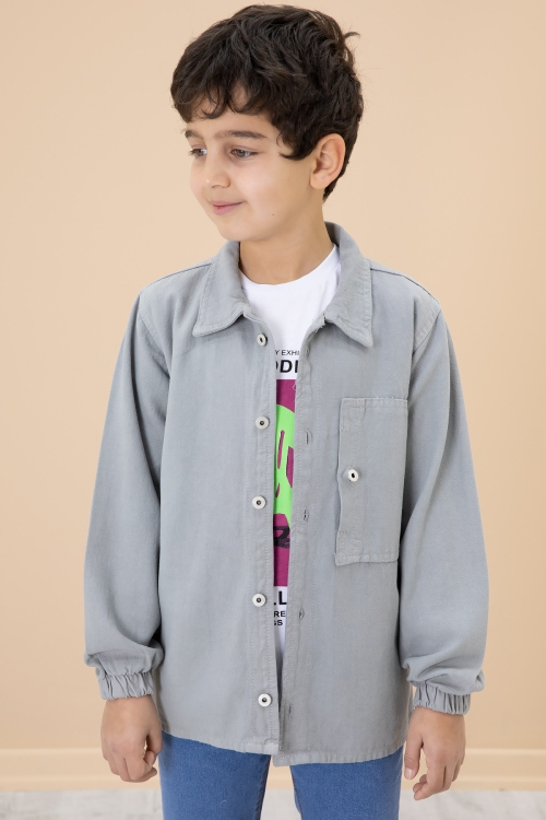 Erkek Çocuk Gri Baskılı Tişörtlü Jean Gömlekli 2li Takım 20030