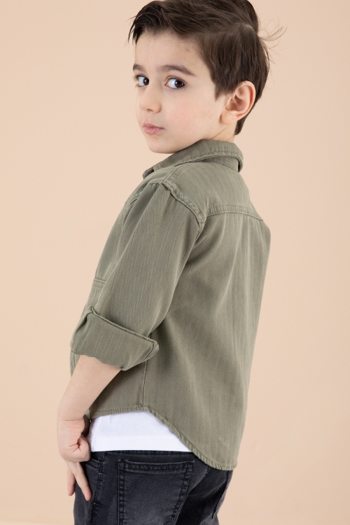 Erkek Çocuk Haki Fermuar Cepli Yazı Baskılı Tişörtlü Ceket 20092