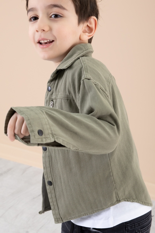 Erkek Çocuk Haki Fermuar Cepli Yazı Baskılı Tişörtlü Ceket 20092