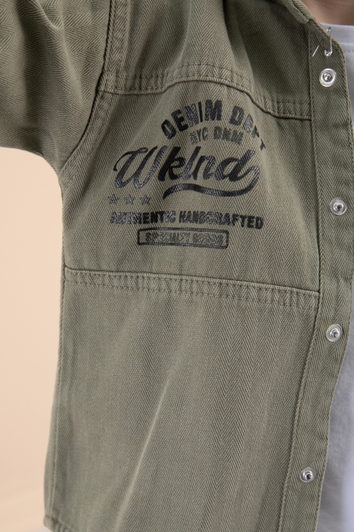 Erkek Çocuk Haki Fermuar Cepli Yazı Baskılı Tişörtlü Ceket 20092