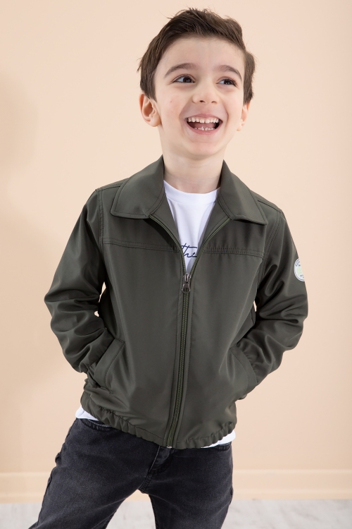 Erkek Çocuk Haki Sırtı Baskılı Fermuarlı Ceketli Pantolonlu 3lü Takım 20281