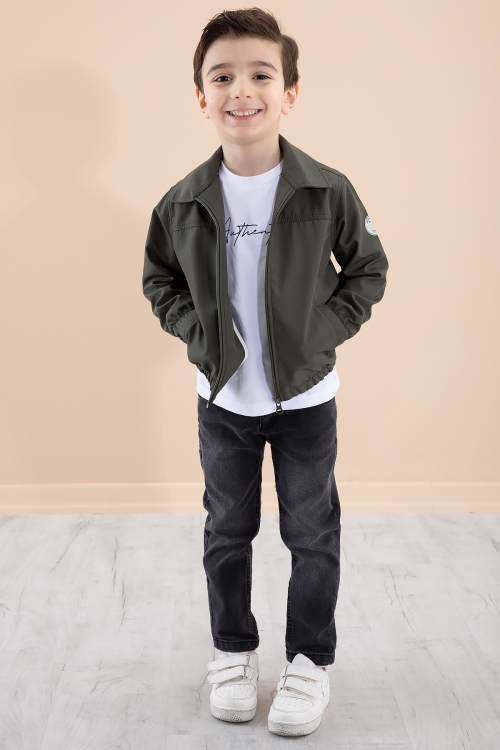 Erkek Çocuk Haki Sırtı Baskılı Fermuarlı Ceketli Pantolonlu 3lü Takım 20281