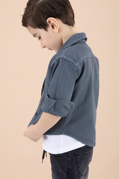 Erkek Çocuk İndigo Fermuar Cepli Yazı Baskılı Tişörtlü Ceket 20089