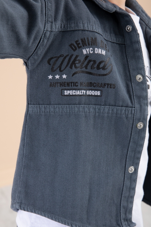 Erkek Çocuk İndigo Fermuar Cepli Yazı Baskılı Tişörtlü Ceket 20089