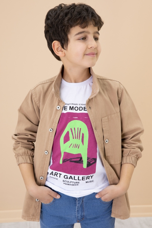 Erkek Çocuk Kahve Baskılı Tişörtlü Jean Gömlekli 2li Takım 20032