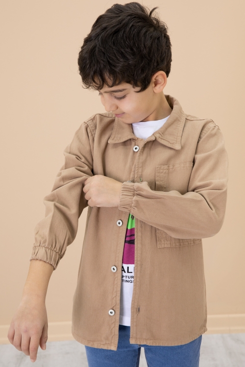 Erkek Çocuk Kahve Baskılı Tişörtlü Jean Gömlekli 2li Takım 20032