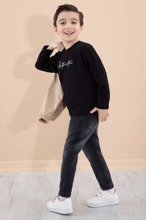 Erkek Çocuk Kahve Sırtı Baskılı Fermuarlı Ceketli Pantolonlu 3lü Takım 20282