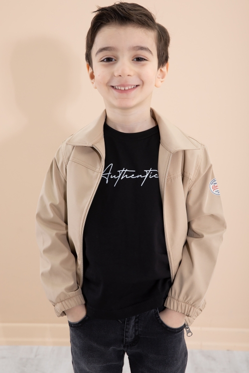 Erkek Çocuk Kahve Sırtı Baskılı Fermuarlı Ceketli Pantolonlu 3lü Takım 20282