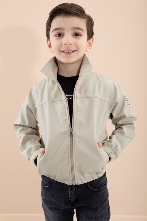 Erkek Çocuk Krem Sırtı Baskılı Fermuarlı Ceketli Pantolonlu 3lü Takım 20280