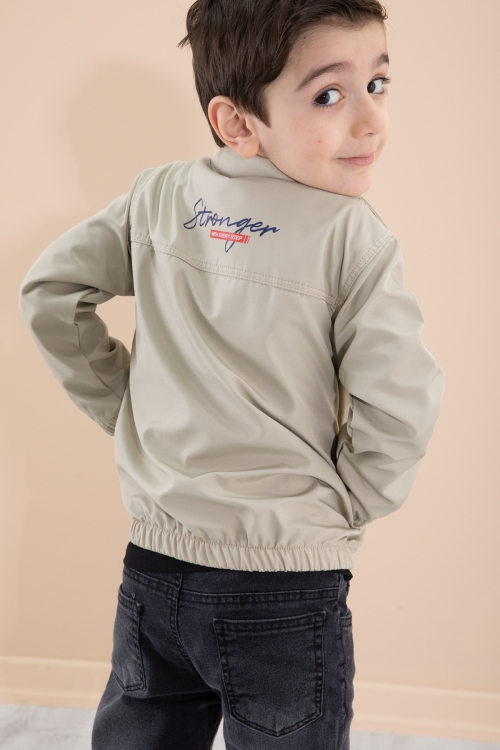 Erkek Çocuk Krem Sırtı Baskılı Fermuarlı Ceketli Pantolonlu 3lü Takım 20280