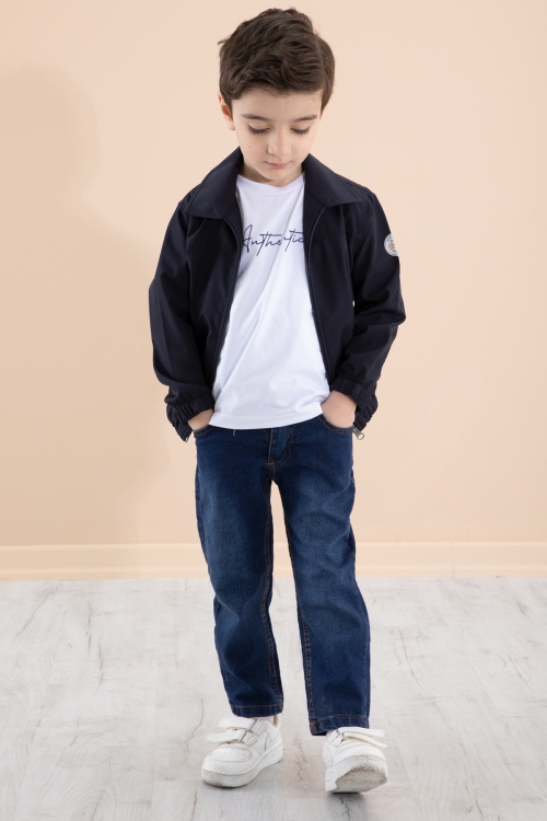 Erkek Çocuk Lacivert Sırtı Baskılı Fermuarlı Ceketli Pantolonlu 3lü Takım 20279