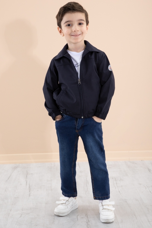 Erkek Çocuk Lacivert Sırtı Baskılı Fermuarlı Ceketli Pantolonlu 3lü Takım 20279