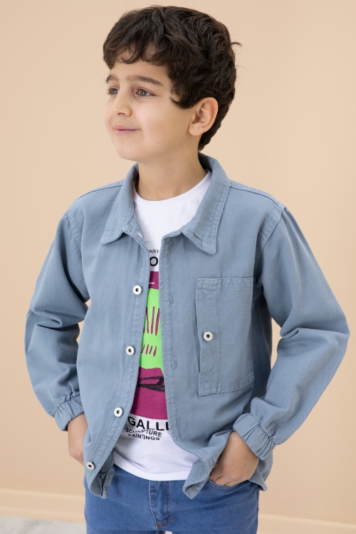 Erkek Çocuk Mavi Baskılı Tişörtlü Jean Gömlekli 2li Takım 20031