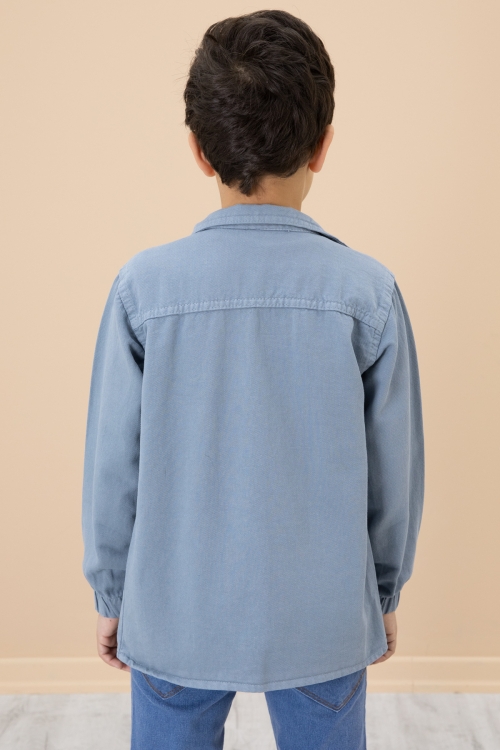 Erkek Çocuk Mavi Baskılı Tişörtlü Jean Gömlekli 2li Takım 20031