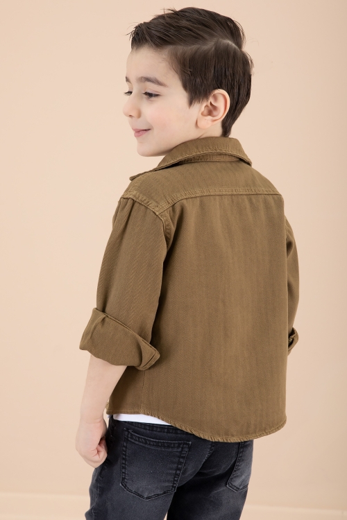 Erkek Çocuk Taba Fermuar Cepli Yazı Baskılı Tişörtlü Ceket 20093