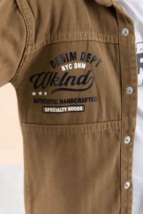 Erkek Çocuk Taba Fermuar Cepli Yazı Baskılı Tişörtlü Ceket 20093