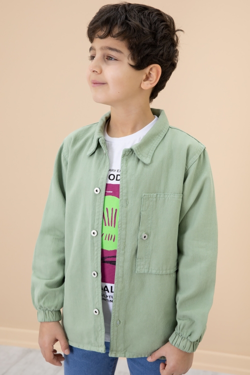 Erkek Çocuk Yeşil Baskılı Tişörtlü Jean Gömlekli 2li Takım 20029