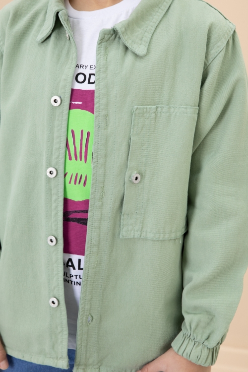 Erkek Çocuk Yeşil Baskılı Tişörtlü Jean Gömlekli 2li Takım 20029