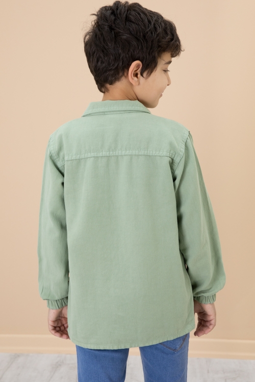 Erkek Çocuk Yeşil Baskılı Tişörtlü Jean Gömlekli 2li Takım 20029