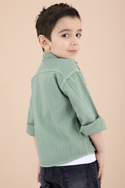 Erkek Çocuk Yeşil Fermuar Cepli Yazı Baskılı Tişörtlü Ceket 20091