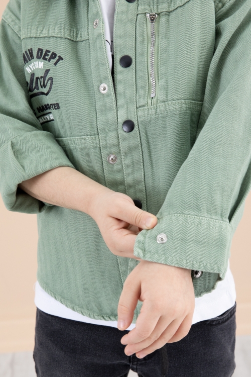 Erkek Çocuk Yeşil Fermuar Cepli Yazı Baskılı Tişörtlü Ceket 20091