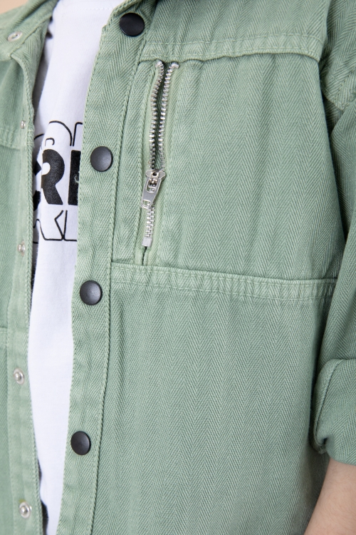 Erkek Çocuk Yeşil Fermuar Cepli Yazı Baskılı Tişörtlü Ceket 20091