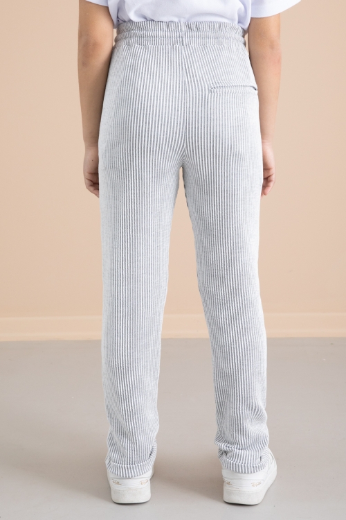 Fitilli Gri Çizgili Erkek Çocuk Beli Lastikli Pantolon 20379