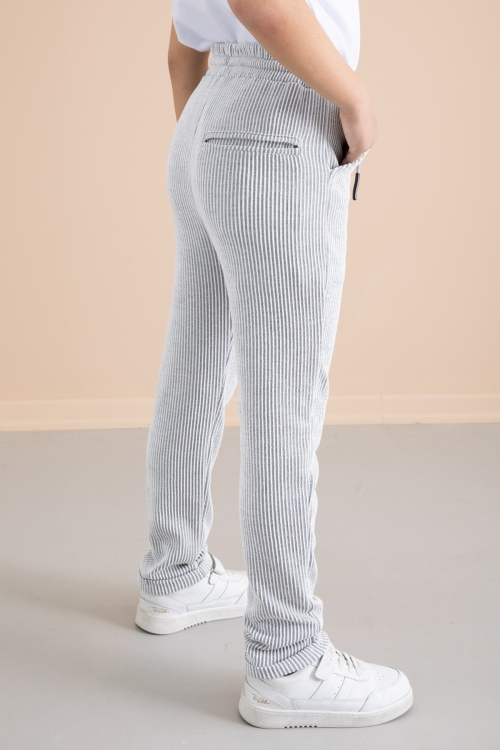 Fitilli Gri Çizgili Erkek Çocuk Beli Lastikli Pantolon 20379