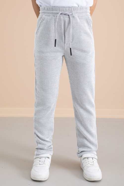 Fitilli Gri Çizgili Erkek Çocuk Beli Lastikli Pantolon 20379