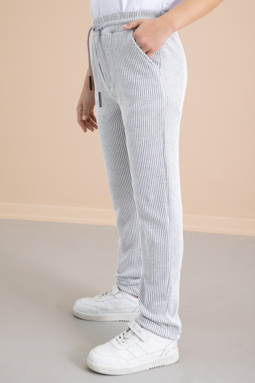 Fitilli Gri Çizgili Erkek Çocuk Beli Lastikli Pantolon 20379