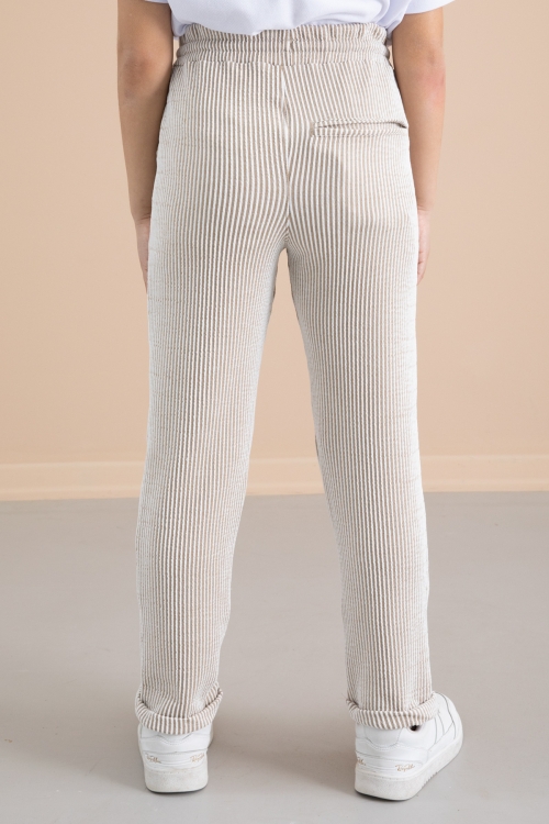 Fitilli Kahverengi Çizgili Erkek Çocuk Beli Lastikli Pantolon 20377