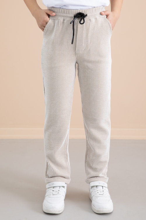 Fitilli Kahverengi Çizgili Erkek Çocuk Beli Lastikli Pantolon 20377