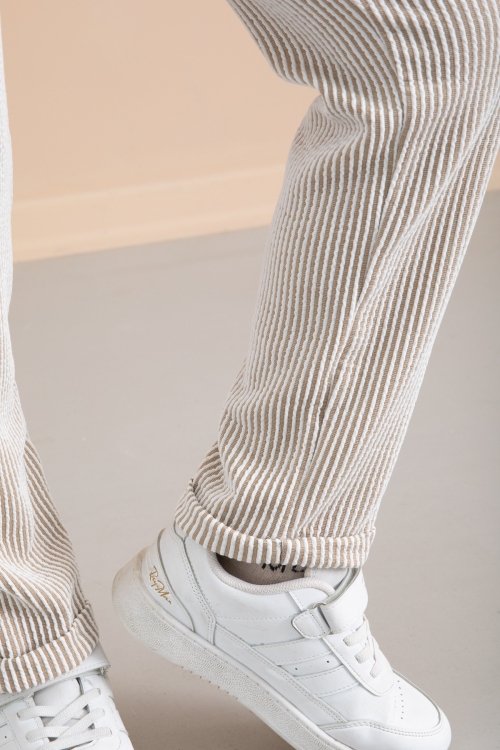 Fitilli Kahverengi Çizgili Erkek Çocuk Beli Lastikli Pantolon 20377