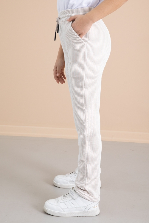 Fitilli Krem Çizgili Erkek Çocuk Beli Lastikli Pantolon 20378