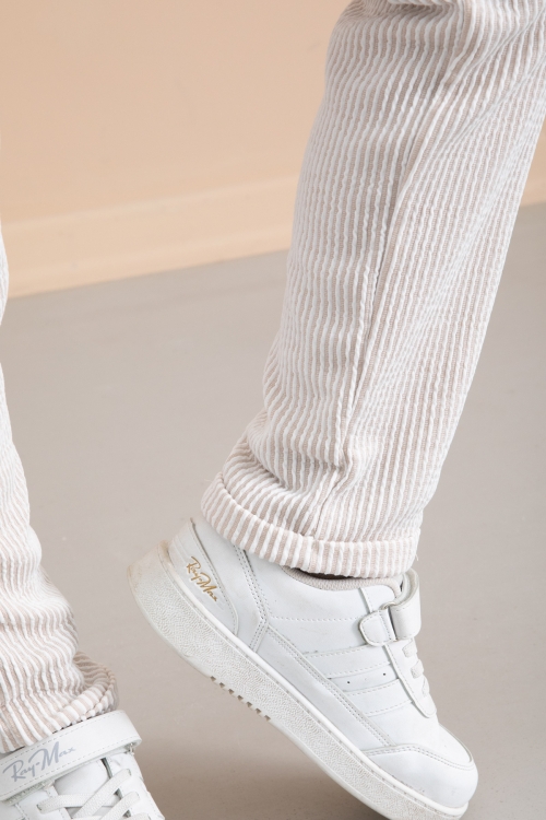 Fitilli Krem Çizgili Erkek Çocuk Beli Lastikli Pantolon 20378