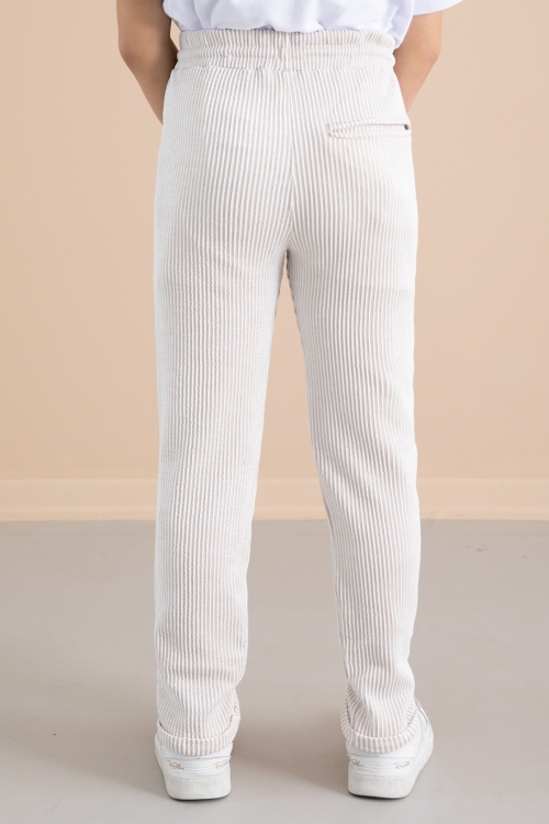 Fitilli Krem Çizgili Erkek Çocuk Beli Lastikli Pantolon 20378