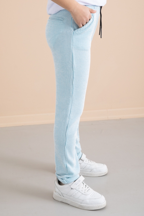 Fitilli Mavi  Çizgili Erkek Çocuk Beli Lastikli Pantolon 20375