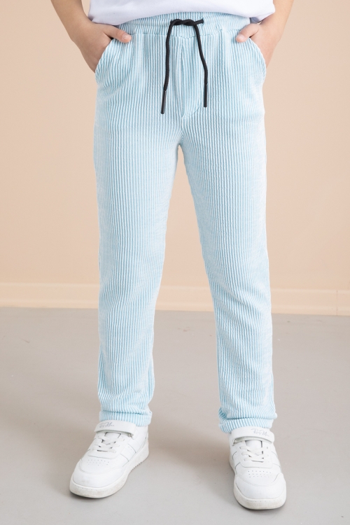 Fitilli Mavi  Çizgili Erkek Çocuk Beli Lastikli Pantolon 20375