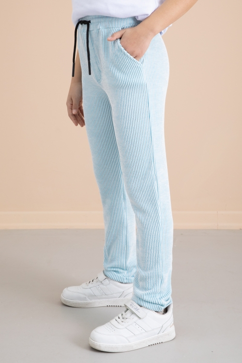 Fitilli Mavi  Çizgili Erkek Çocuk Beli Lastikli Pantolon 20375