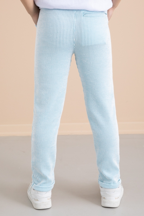 Fitilli Mavi  Çizgili Erkek Çocuk Beli Lastikli Pantolon 20375