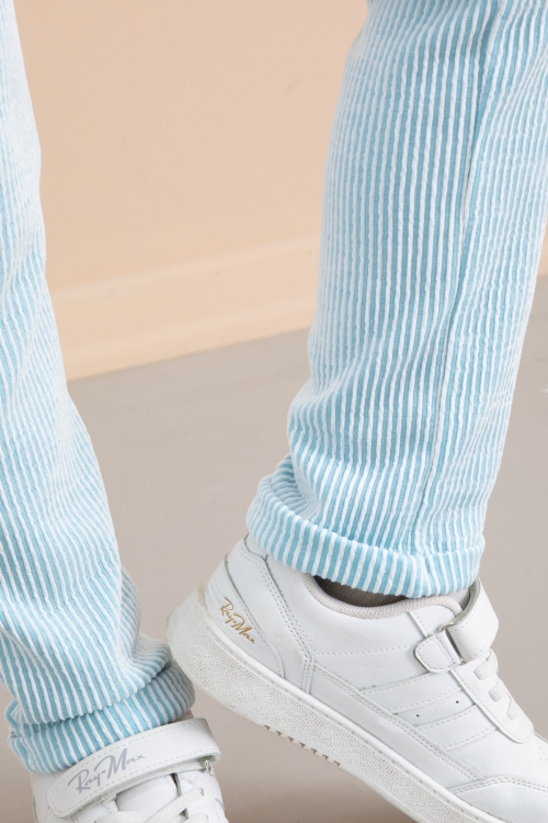 Fitilli Mavi  Çizgili Erkek Çocuk Beli Lastikli Pantolon 20375