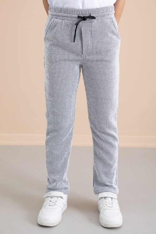 Fitilli Siyah Çizgili Erkek Çocuk Beli Lastikli Pantolon 20373