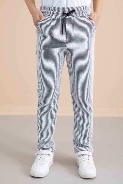 Fitilli Siyah Çizgili Erkek Çocuk Beli Lastikli Pantolon 20373