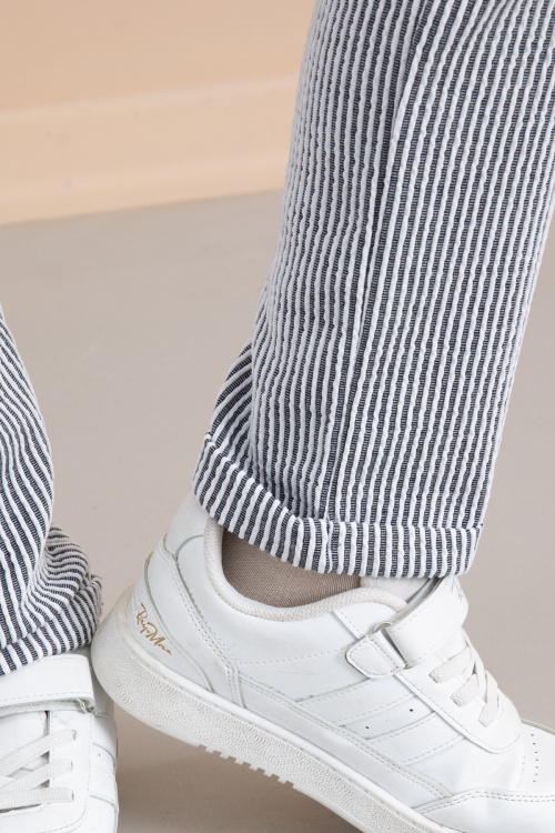 Fitilli Siyah Çizgili Erkek Çocuk Beli Lastikli Pantolon 20373