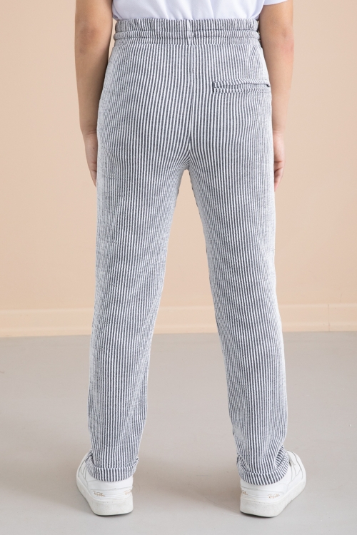 Fitilli Siyah Çizgili Erkek Çocuk Beli Lastikli Pantolon 20373