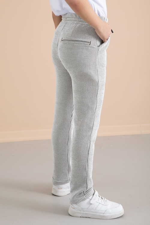 Fitilli Yeşil Çizgili Erkek Çocuk Beli Lastikli Pantolon 20374