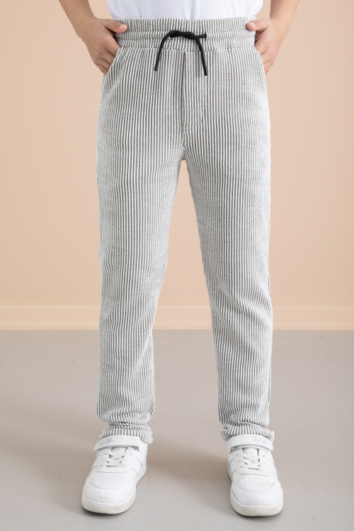 Fitilli Yeşil Çizgili Erkek Çocuk Beli Lastikli Pantolon 20374