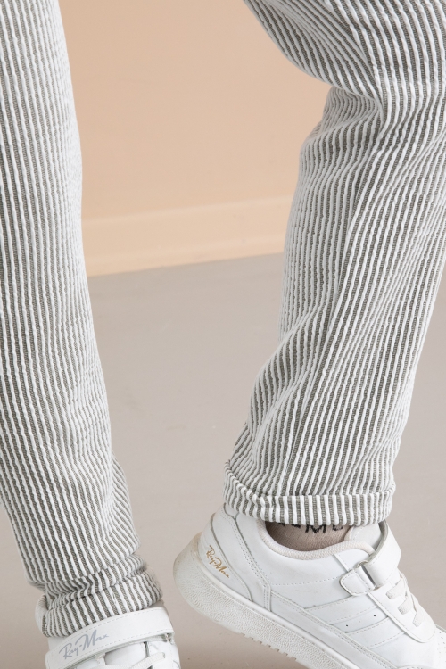 Fitilli Yeşil Çizgili Erkek Çocuk Beli Lastikli Pantolon 20374