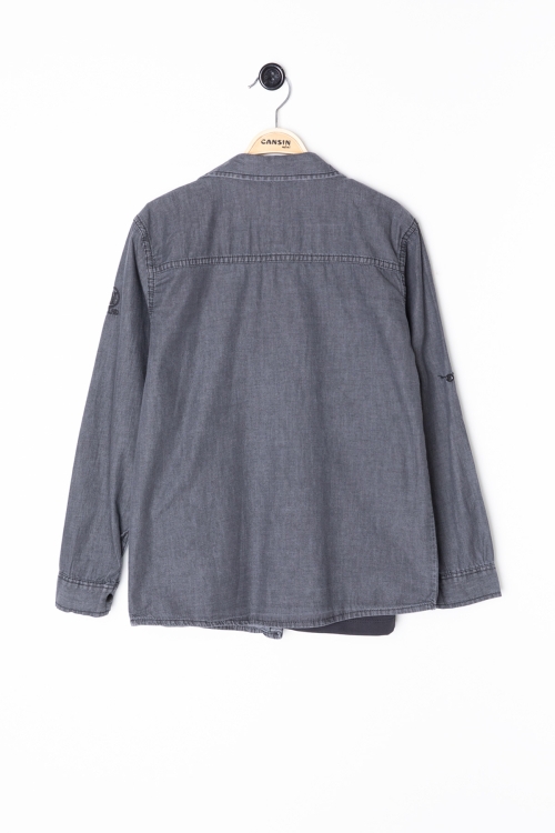 Füme Bisiklet Yaka Tişörtlü Erkek Çocuk Göğüs Cepli Jean Gömlek 20081