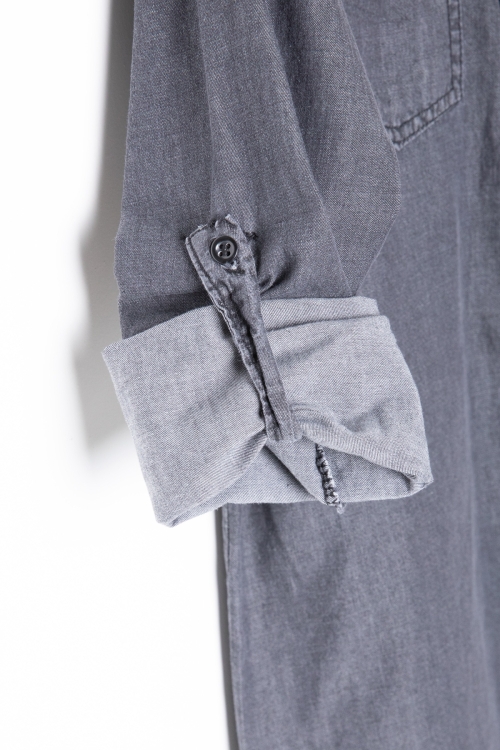 Füme Bisiklet Yaka Tişörtlü Erkek Çocuk Göğüs Cepli Jean Gömlek 20081